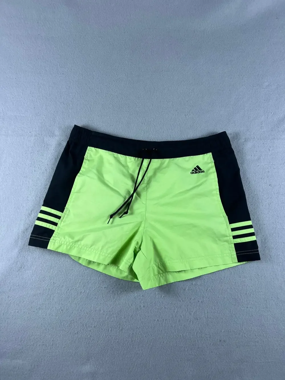 adidas Swim Trunks Mens S Neon Green Black 3 Stripe Athletic Board Shorts Beach